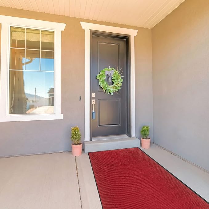 TANYOYO 3' X 10' Commercial Grade Door Floor Mat Brush Step Entrance Mat Vinyl Backed Utility Doormat Heavy Duty Floor Rugs Commercial Outdoor Carpet Indoor Outdoor Entrance Mat， red