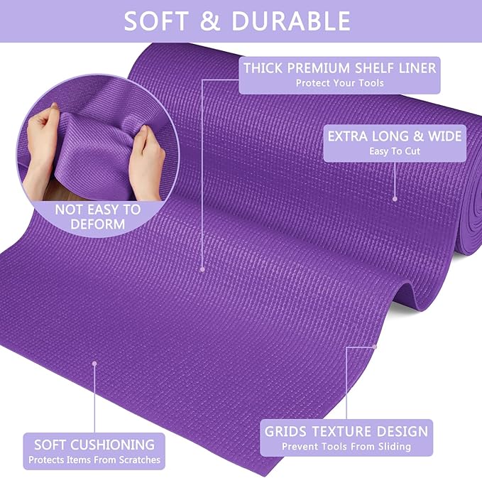 Foam Toolbox Liner Drawer Mat 1/8 Inch Thick X 18 Inch Wide X 24 Ft Long Purple, No Slip for Protecting Cabinet, Garage, Cart, Tool Box