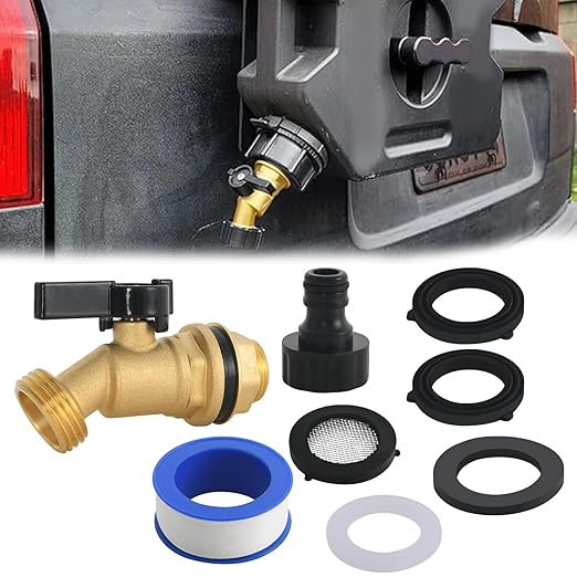 Brass Water Container Rain Barrel Spigot Kit with Filter Faucet,No Splash and Save Water, Compatible with ROTOPAX Water Containers, with Quarter Turn Ball Valve Faucet with Bulkhead Fitting