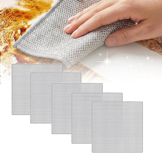 Multipurpose Wire Dishwashing Rags for Wet and Dry, 2026 New Multifunctional Non Scratch Metal Wire Dishcloth, Reusable Premium Metal Scrubbing Pads Sponge Clean for Home Kitchen Cooktop (5PCS)