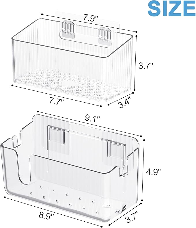 BasicForm 2 Pack Cabinet Door Organizer Bins, Adhesive Wall Mounted Clear Storage Caddy, Stackable PET Baskets for Kitchen Cabinets, Bathroom, Pantry, RV, and Office Organization