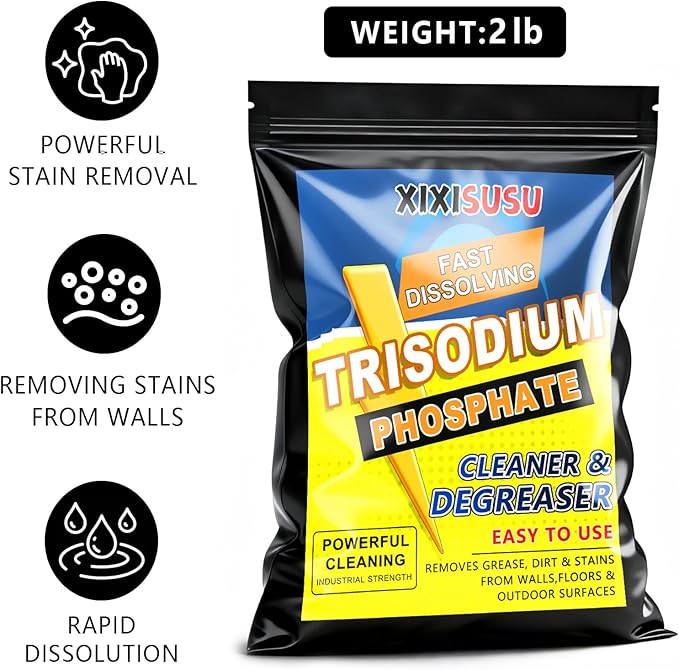 Trisodium Phosphate - 2 Pounds Strength & Heavy-Duty Cleaner & Degreaser for Walls, Floors & Outdoor Surfaces | Removes Grease, Dirt & Stains | Ideal for Home & Industrial Use (2 Pounds)