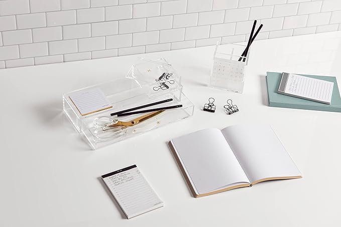 russell+hazel Acrylic Bloc Desktop or Drawer Stackable Organizer, Office Supplies, Clear, with Lid, 4” x 4” x 1.5” (Pack of 2)