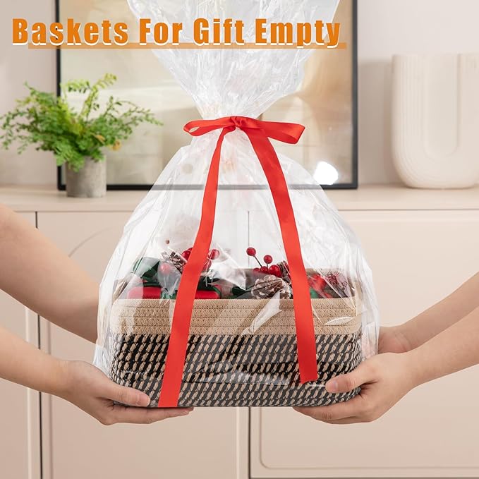 OIAHOMY 4 Pack Storage Baskets for Organizing, Small Bins for Shelves, Cute Decorative Storage Bins, Organizer Baskets for Gifts Empty,13''Lx8.7''Wx5.1''H, Black/Yellow