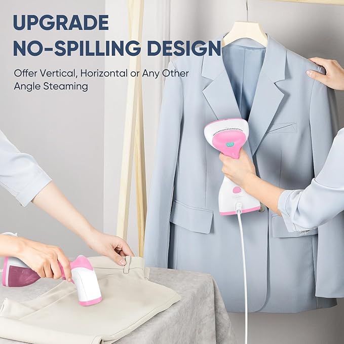 Steamer for Clothes, Kolohoso 1500W Fast Heat Up Handheld Garment Steamer, Portable Travel Clothing Fabric Steamer with Upgraded Nozzle and 260ml Water Tank (LightPink)