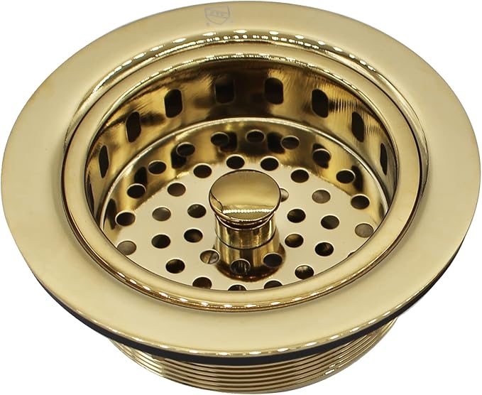 Westbrass D2165-01 Post Style Large Kitchen Basket Strainer with Waste Disposal Flange and Stopper, Polished Brass