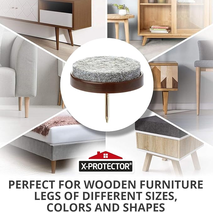 Nail-on Felt Pads X-PROTECTOR 40 PCS - 1.1" Felt Chair Pads - Floor Protectors for Furniture Legs - Best Furniture Sliders for Hardwood Floors (28mm)!