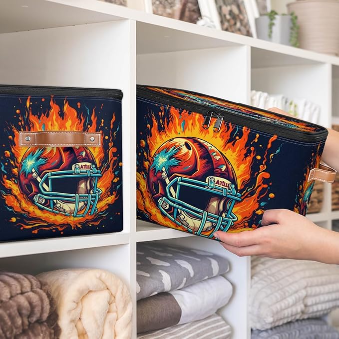 Cubes Storage Baskets, American Football Empty Gift Basket Foldable Storage Box Bin,Waterproof Open Shelf Basket Organizer for Clothes Toy Bedroom Nursery Home Decorative