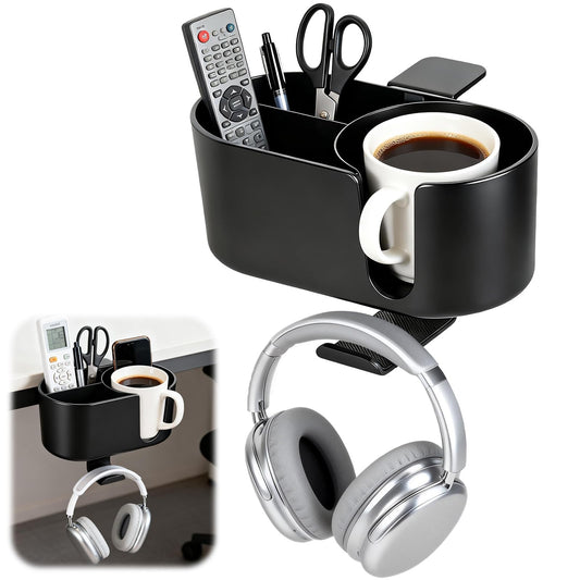 4 in 1 Desk Cup Holder Clamp on Under Desk Headphone Hook - Image 1