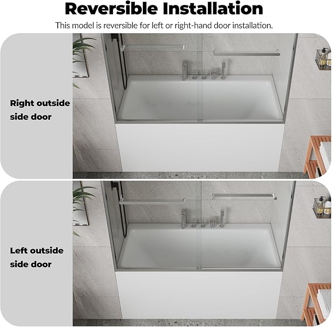 Shower Doors Glass Sliding 56-60 Inch W× 59 Inch H– Brushed Nickel Frame Sliding Glass Shower Door for Bathtub Use, 6mm Tempered Glass, Modern Shower Enclosure for Small Bathroom Upgrade