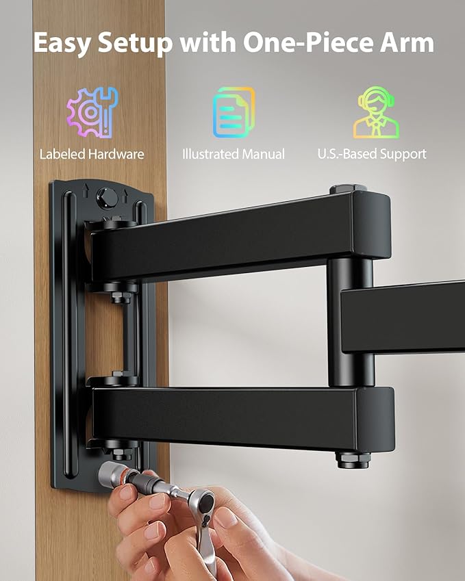 Pipishell Full Motion TV Wall Mount with LED Light for Echo Show 21/15 and 13″–42″ TVs up to 44 lbs, Max VESA 200 x 200mm, Backlit TV Mount with Music Sync, Rotation Swivel Extension Tilt, PISF06B