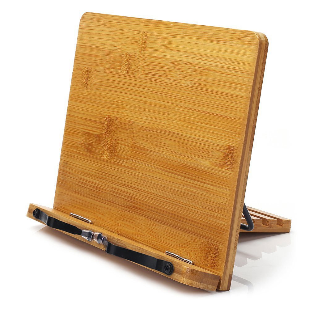 wishacc Bamboo Book Stand, Adjustable Book Holder Tray and Page - Image 1
