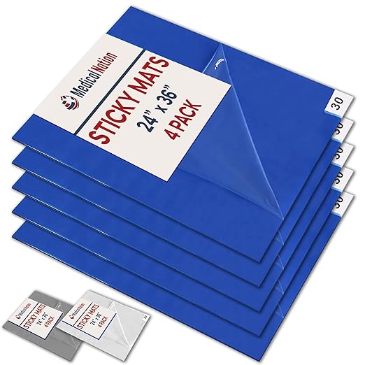 Sticky Mat - 24" x 36" - 120 Blue Sheets (Pack of 4 Mats - 30 Sheets per Mat) for Clean Rooms, Construction, Medical Facilities, Laboratories, Hospitals and Pets - Tacky Adhesive Mats