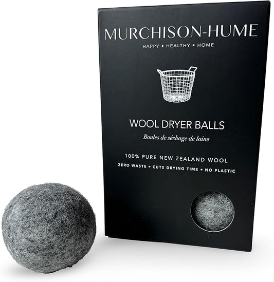 Murchison-Hume Wool Dryer Balls – 100% New Zealand Wool, Natural Fabric Softener, Reduces Drying Time, Eco-Friendly & Reusable – Set of 6