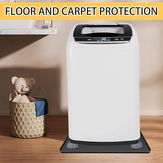Washing Machine Pan with 4 Anti-Vibration Foot Pads – 23.6"x23.6",Non-Slip, Waterproof, Laundry Appliance Floor Protector Set –Noise Reduction Leak Prevention -Washer Soft Silicone Bottom Mat