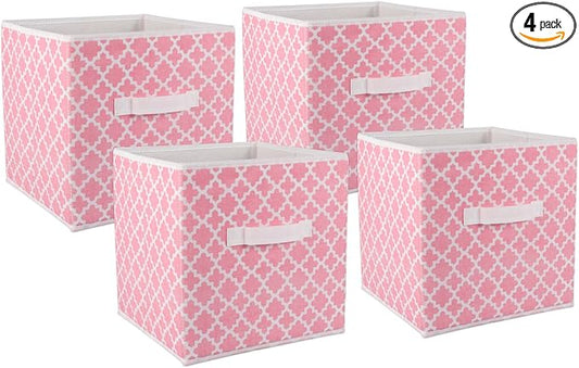 DII Non Woven Polyester Storage Bin, Lattice, Pink Sorbet, Small Set of 4