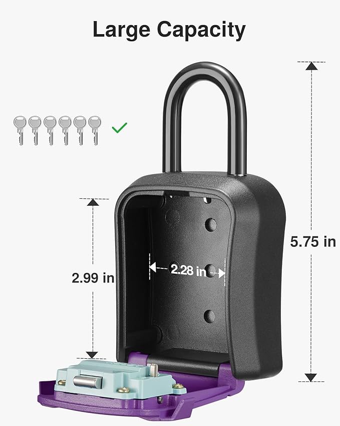 Puroma Lock Box, Key Lock Box Wall Mount & Portable Combination Lockbox with Resettable Code, Security Lockbox for Outside House Keys, Apartment Realtors Spare Keys Storage (1 Pack, Purple)