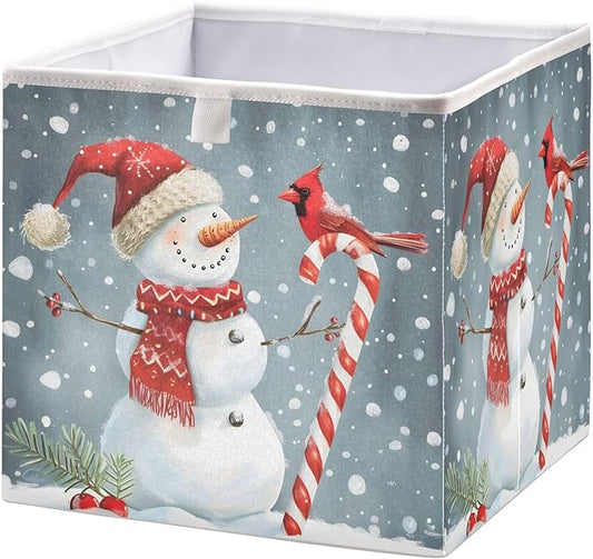 Bolaz Snowman with Bird Snowflakes Closet Organizers Storage Cubes Storage Bins Shelf Baskets Containers for Home Room Office,Square