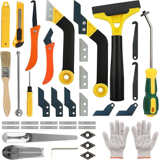 37-Piece Grout Removal Tool Kit, Tungsten Carbide Blades & Ergonomic Handle, 9-in-1 Grout Saw and Caulk Remover for Bathroom, Shower, Floor Tile Cleaning and Repair