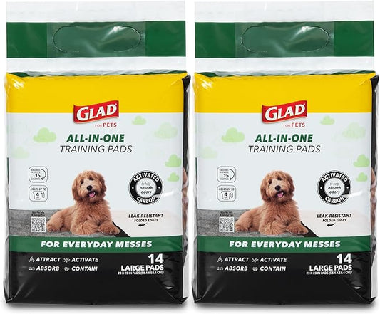 Glad for Pets Black Charcoal Puppy Pads, All-in-One | Puppy Potty Training Pads That Absorb & NEUTRALIZE Urine Instantly | New & Improved Quality Puppy Pee Pads, 14 Count - 2 Pack