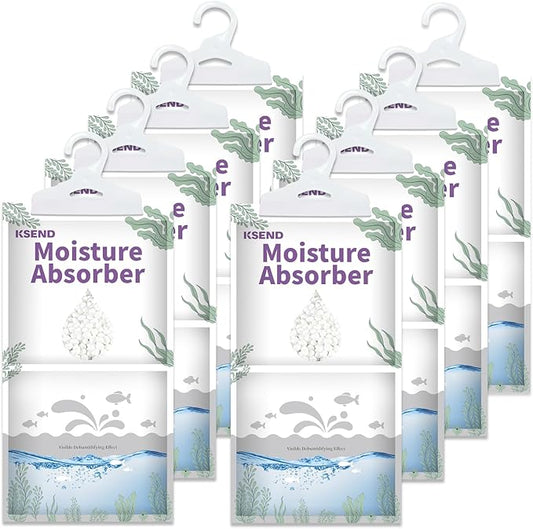 Moisture Absorbers 8 Packs - 9.8 oz Dehumidifier Bags, Portable Moisture Hanging Bags for Closet, Bathroom and Kitchen, Fragrance Free, 11.8'' x 6.3''