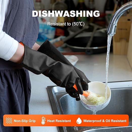 North Tower Heavy Duty Black Rubber Gloves for Cleaning - Non-Slip Grip Palm, Thick Household Gloves for Women, Kitchen Dishwashing, Car Washing, Mechanical Maintenance(M-3 Pair)