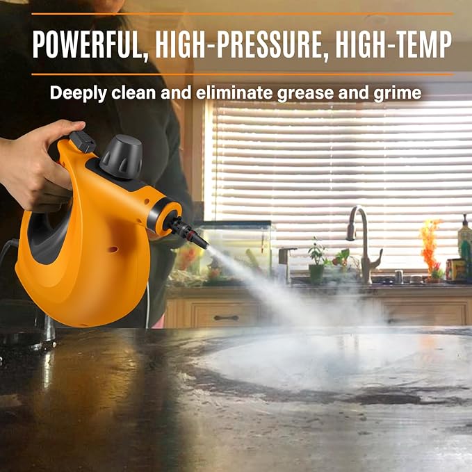 Powerful Handheld Steam Cleaner with 11pcs Attachments for All Surface Cleaning, Chemical Free Steam Cleaner for Home, Steamer for Cleaning Bathrooms, Kitchens, Tile, Grout, Windows, Shower, Couch,Car