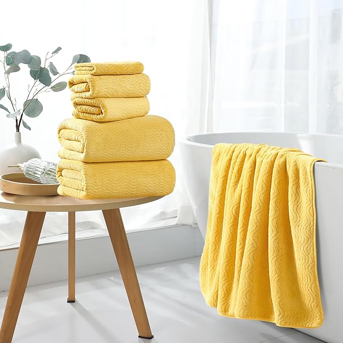 8 Piece Bath Towel Set |2 Oversized Large Bath Sheet,2 Hand Towels,4 Washcloths| Ultra Soft Cozy Bath Towel Set for Bathroom Hotel Gym Spa,Highly Absorbent Quick Dry Bathroom Towel Collections,Yellow