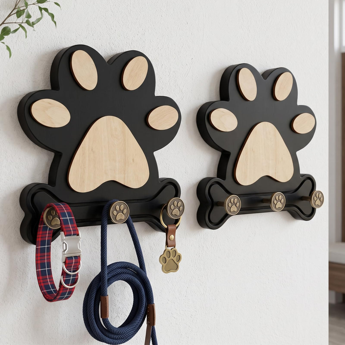 2 Pack Dog Leash Holder for Wall, Pine Wood Dog Leash | Pet Essentials - Image 1