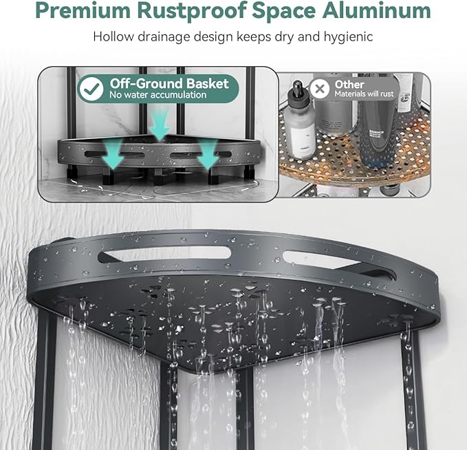 Corner Shower Caddy Stand, 4 Tier Rustproof Standing Shower Organizer with Soap Holder, Aluminum Shower Shelf for Bathroom Storage, Gray