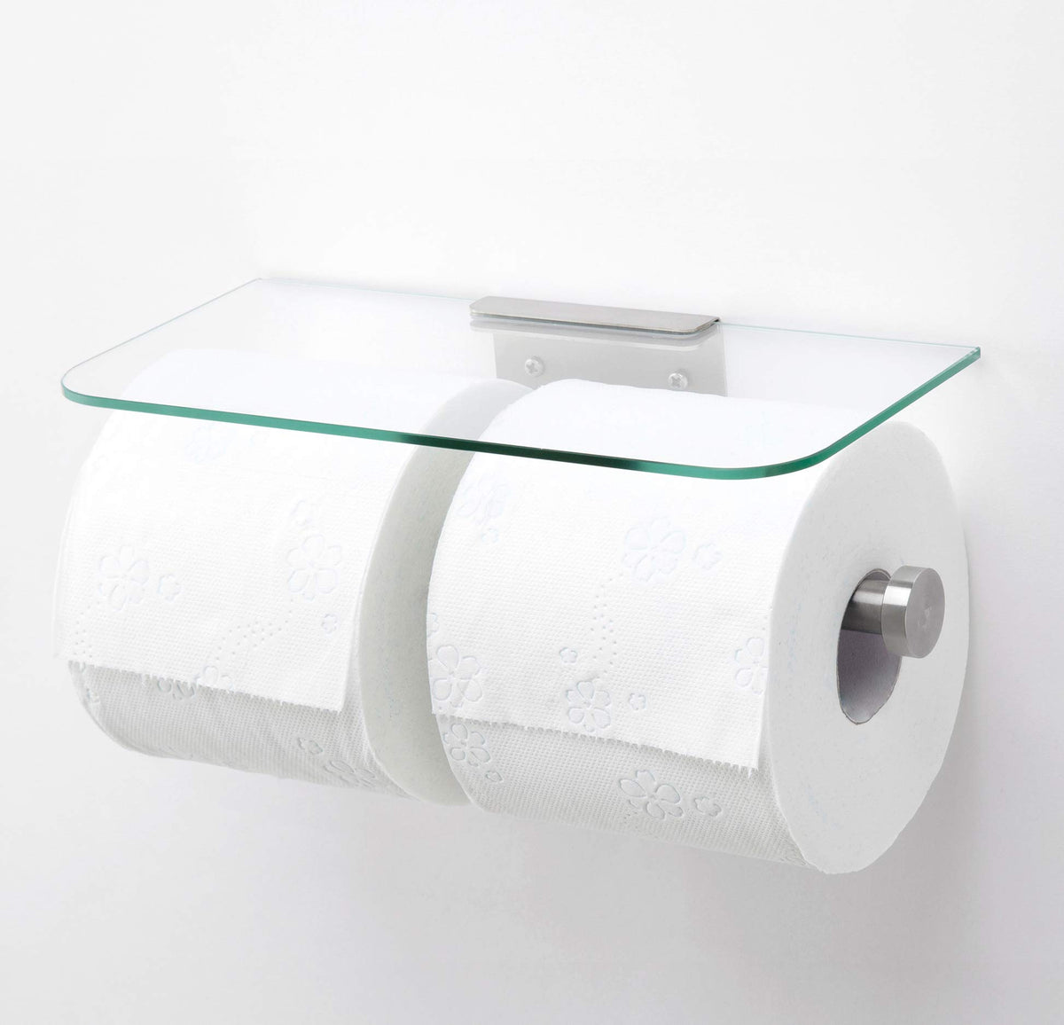 JackCubeDesign Double Toilet Paper Holder with Glass Shelf, Wall - Image 1