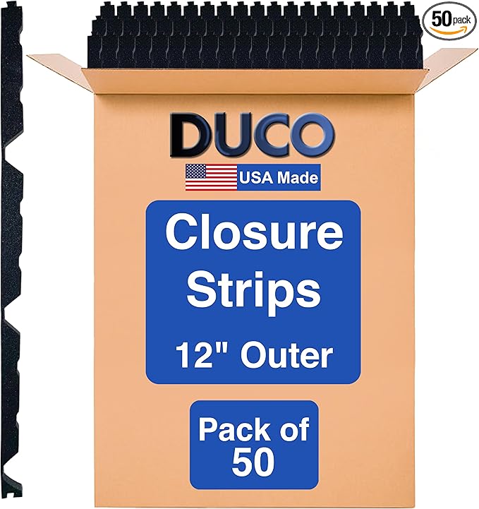 Duco USA-Made R Panel Foam Closure Strips - 50 Pack of 3ft Black Corrugated Roof Foam Strips for Metal Roof Insulations - Weatherproof Insulation Seal Blocks Moisture, Gaps, Noise & Dust