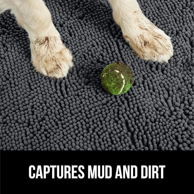 GORILLA GRIP SoakSTOPPER Dog Door Mat, 30x20 Machine Washable Rug Absorbent Doormat Captures Moisture Mud Dirt, Quick Dry Soft Chenille Entryway Rugs Indoor Entrance Mats for Dog Paws, Charcoal