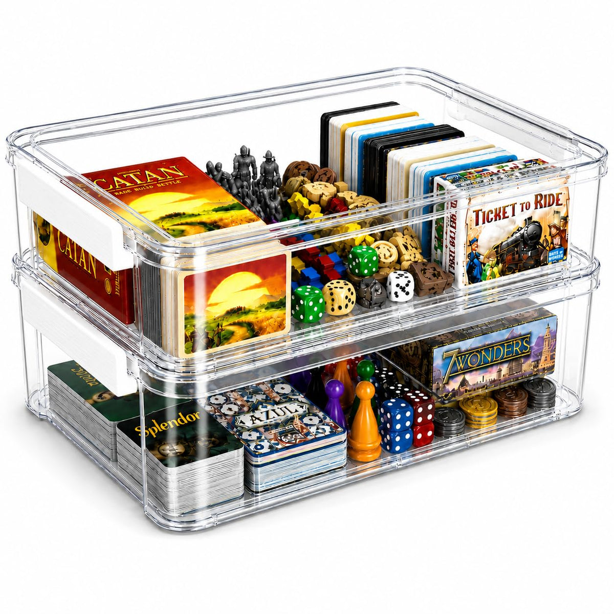 2 Pack Board Game Storage Box with Snap-Tight Latch Lid - Image 1