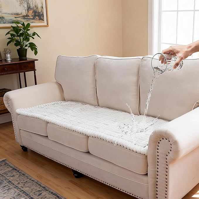Waterproof Couch Cover for Dogs Washable,Non Slip Fuzzy Durable Couch Covers for 3 Cushion Sofa Pet Friendly Sofa Cover Dog Thick Soft Slipcovers Protector Couches Mat Bed (White, 27.6" x 59.06")