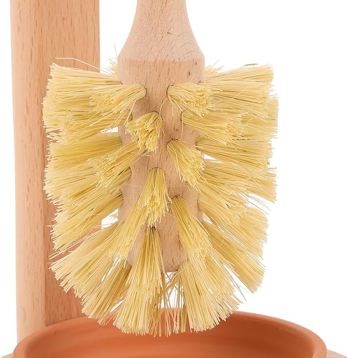 Operitacx Toilet Bowl Brush and Holder Set with Ceramics and Natural Beechwood Base, Small Sisal Fiber Cleaning Brush for Household Bathroom Cleaning
