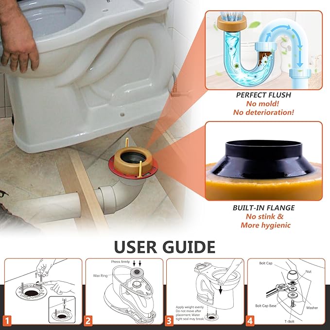 Toilet Wax Ring 2 Pack, Thick Toilet Bowl Wax Seal with Polyethylene Flange, Toilet Gasket Ring Fits 3-Inch or 4-Inch Waste Lines