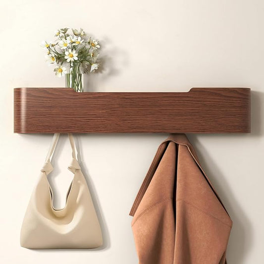 Coat Rack Wall Mount Entryway Organizer Modern Key Holder Wall Mount with Wooden Shelf Entryway Hooks for Bedroom Kitchen Hallway Bathroom for Hanging Coats Hats Dog Leashes Bags Towels