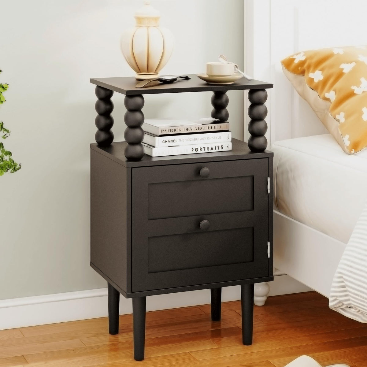 Nightstand with Storage Drawer and Open Wood Shelf,Solid Wood - Image 1