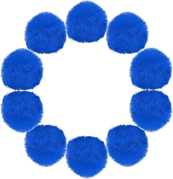 uxcell 3.5 Inch Faux Fur Pom Pom Balls, 10 Pcs Sapphire Blue Fluffy Soft Faux Fur Pom Poms for Hats with Elastic Loop for DIY Knitting Hats Keychain Scarves Gloves Bags Shoes Accessories
