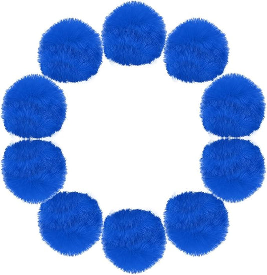 uxcell 3.5 Inch Faux Fur Pom Pom Balls, 10 Pcs Sapphire Blue Fluffy Soft Faux Fur Pom Poms for Hats with Elastic Loop for DIY Knitting Hats Keychain Scarves Gloves Bags Shoes Accessories