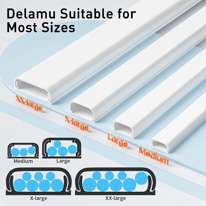 Delamu Cord Covers for 3-4 Wires on Wall, 62.8in Cord Hider Wire Covers for Cords on Wall, Large Cable Hider Cable Cover Management, TV Cords Hiders for Walls Mounted TV, 4X L15.7 W1.18 H0.63in, White