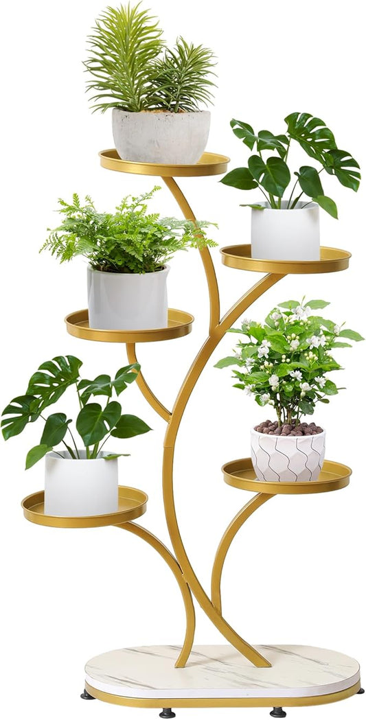 Golden 5 Tier Wood Metal Tall Shelf Multiple Plant Holders Plant Stand for Indoor, Outdoor, Corner, Living Room, Balcony, and Bedroom
