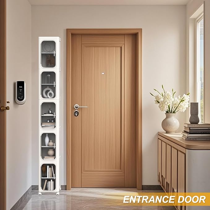 Slim Tall Bathroom Cabinet, Narrow Bathroom Organizer with Doors and Shelves, Movable Skinny Organization for Small Spaces (White, 61.8"x13.39"x8.27")