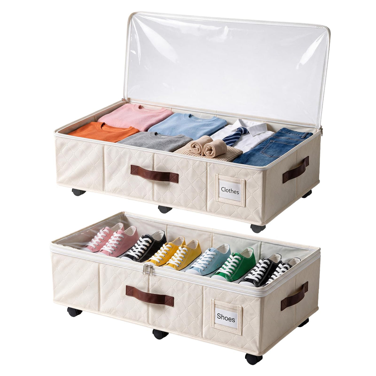 2 Pack Underbed Storage Boxes with Wheels, White - Image 1