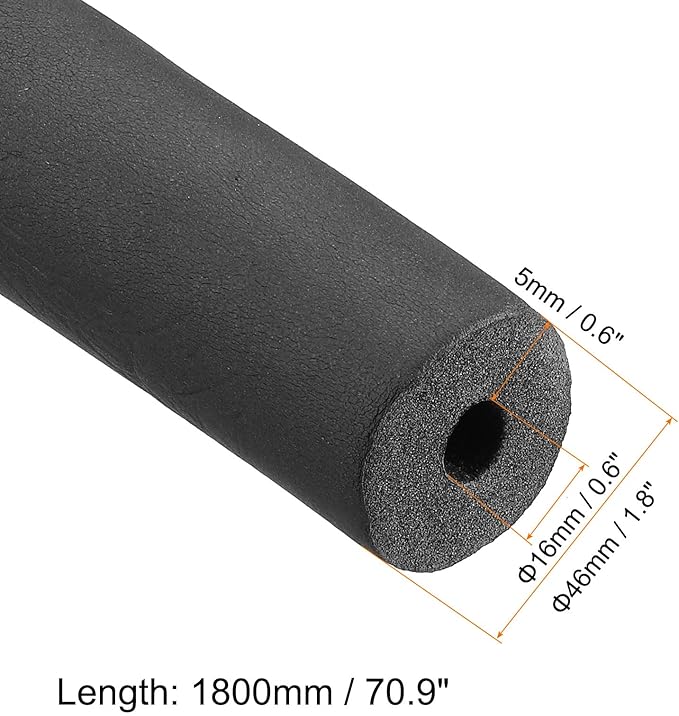PATIKIL 70.9"L x 5/8"ID x 0.6"T Pipe Insulation Foam Tube, Water Pipe Insulation Tubing Heat Preservation for Plumbing Water AC Pipe Sprinkler Spigot, Black