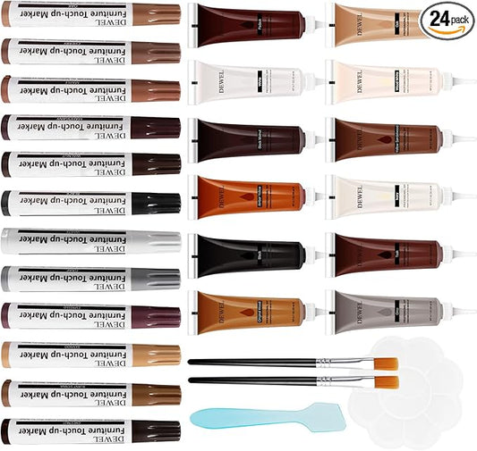 DEWEL Wood Filler Floor Scratch Remover, Furniture Repair kit, Wood Marker Paint, Touch up Paint Pens for Walls, Furniture Pens for Scratches, Polish, Stain pen-28 Sets