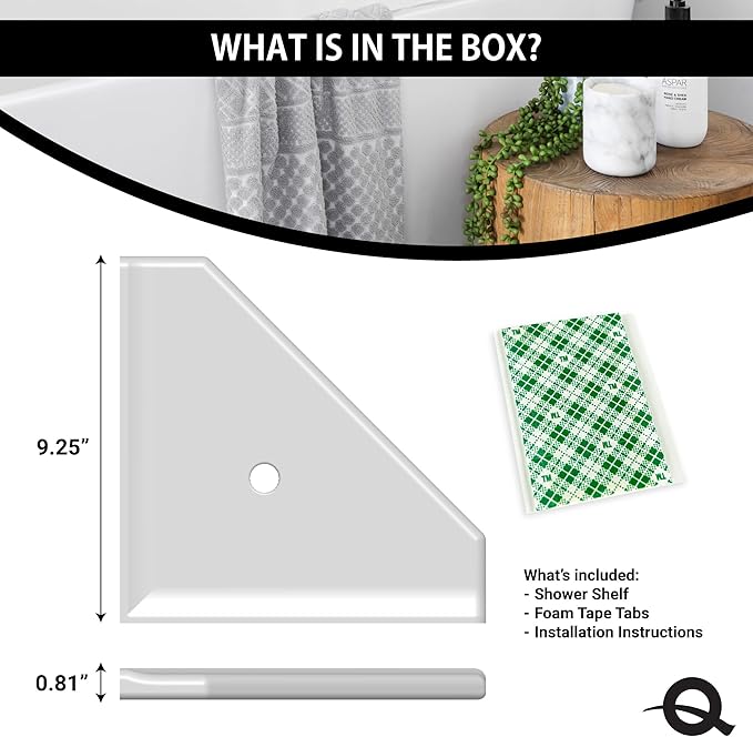 Questech 10" Corner Shower Shelf, Retrofit Shower Organizer for Tiled Walls, Corner Caddy Soap Dish Bathroom Storage, Geo Flatback, Graphite Black
