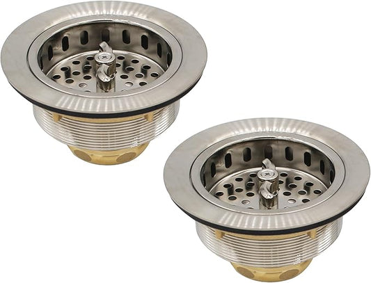Westbrass Wing Nut Style Large Kitchen Sink Basket Strainer, 2 Pack, Satin Nickel, D2135-07