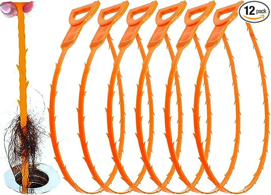 Huryfox Drain Clog Remover Tool- 12 Pack 20 Inch Length Drain Cleaner Sticks for Sink, Pipe and Tub - Plumbing unclogger Tool for Clogged Drains in Shower, Hair Catcher for bathroom, kitchen, Bathtub